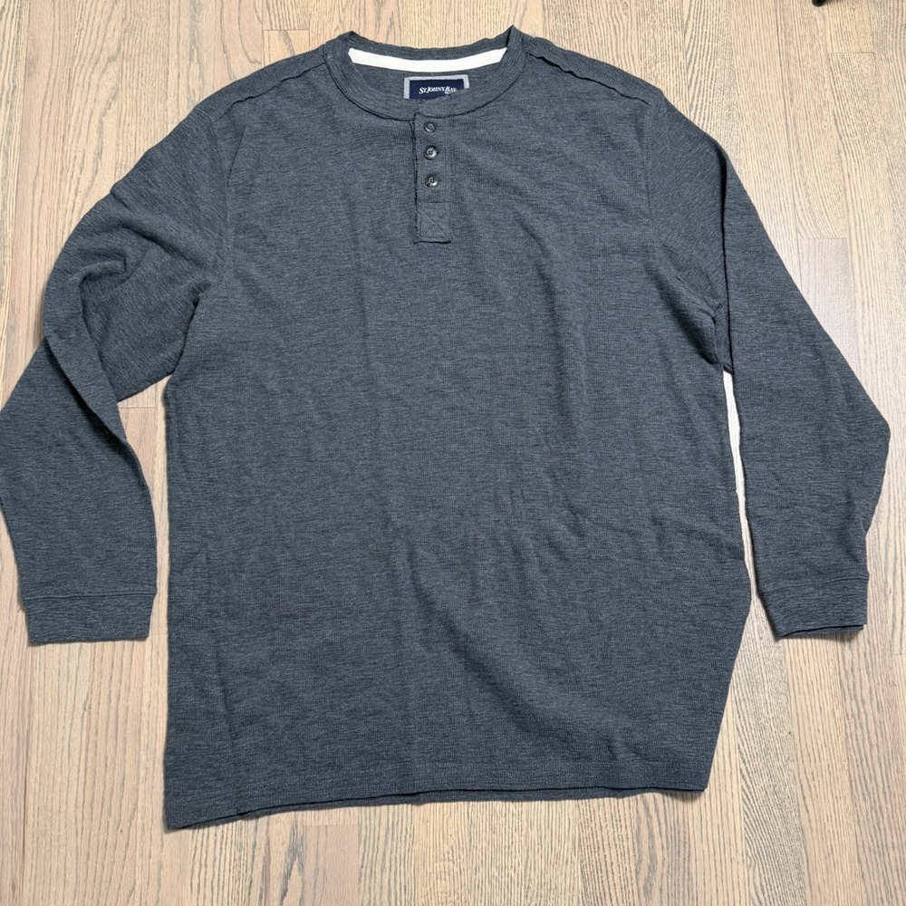 St Johns Bay 2XLT Henley Shirt Long Sleeve Mens Pullover Gray Cotton